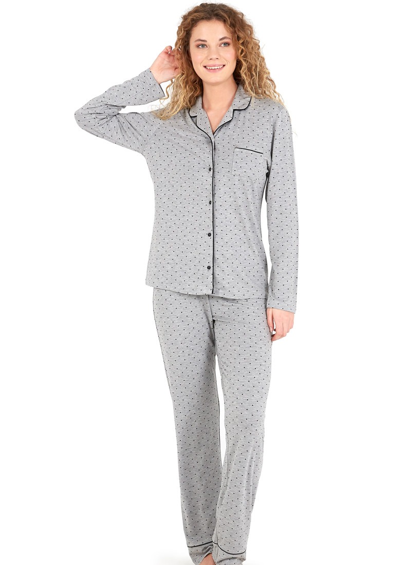 Kadın Uzun Pijama Takımı 50662 - Puantiyeli