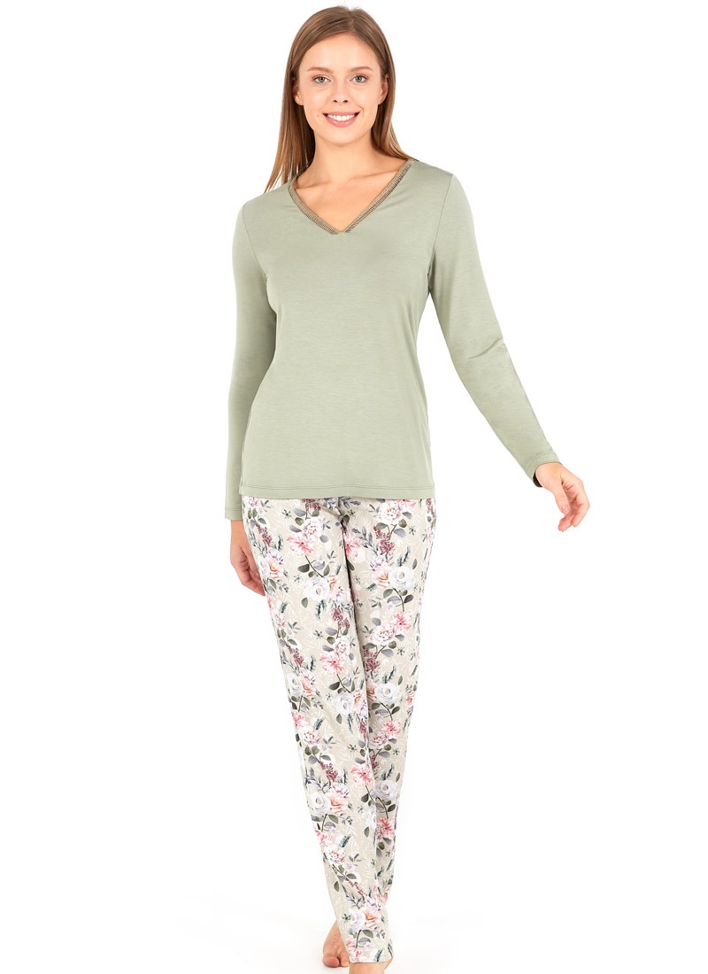 Kadın Uzun Pijama Takımı 50675 - Yeşil