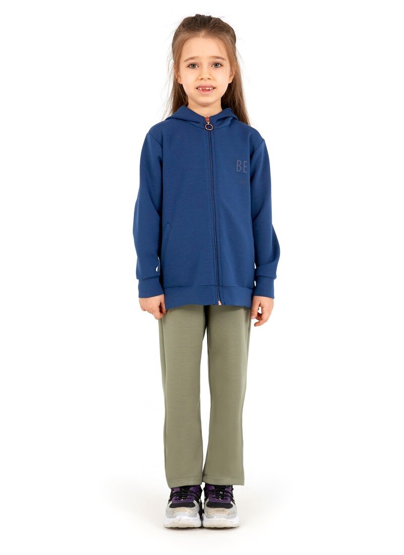 Kız Çocuk Fermuarlı Kapşonlu Sweatshirt 60052 - Lacivert