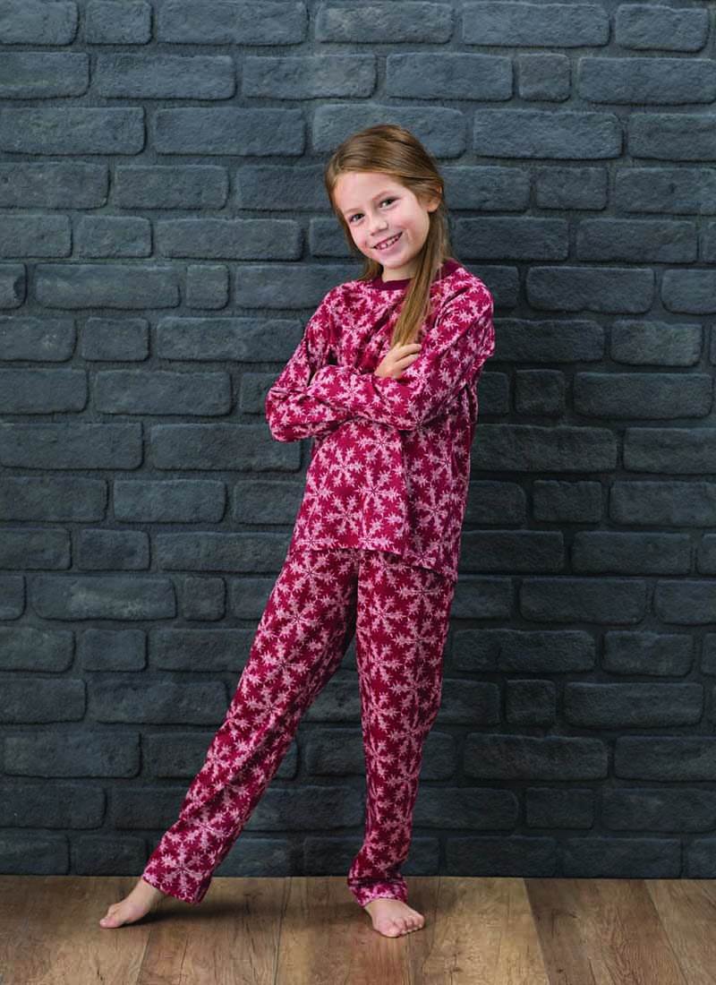 Kız Çocuk Pijama Takımı 6136 - Kar Tanesi Baskılı
