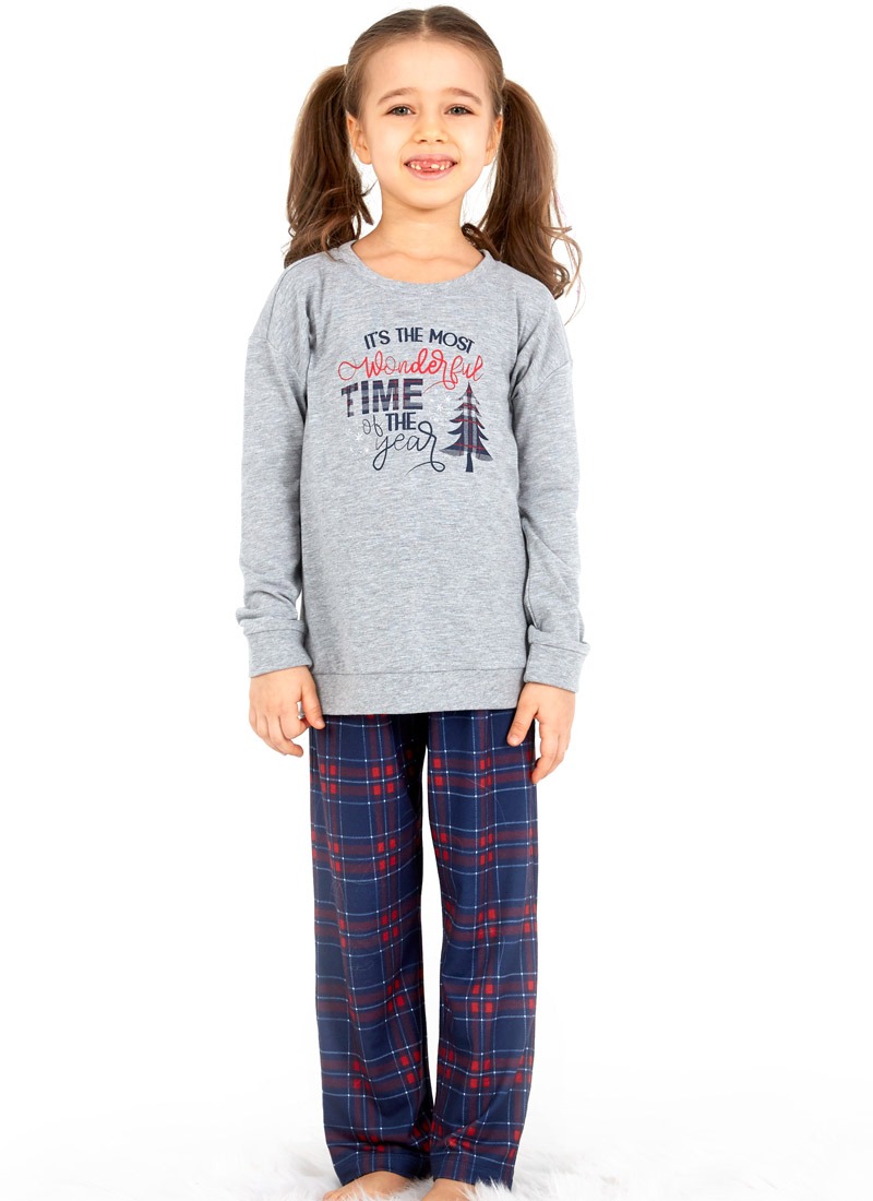 Kız Çocuk Uzun Pijama Takımı 50695 - Gri Melanj